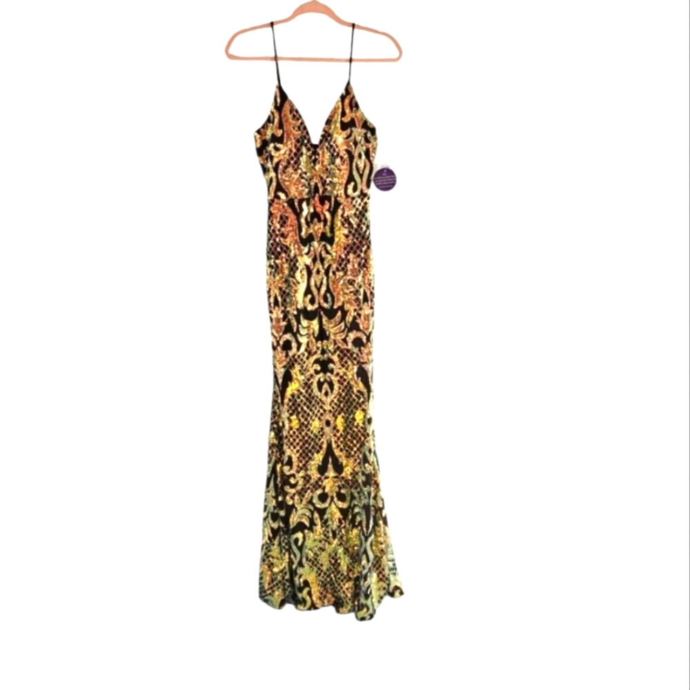NWT - Windsor - Black Iridescent Sequin Maxi Scroll Dress - Size Medium - Picture 5 of 12